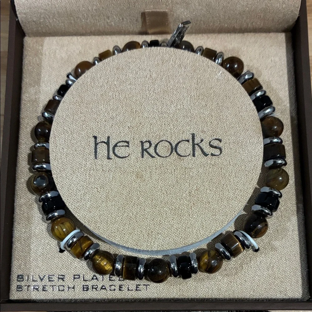 Rocks Silver Plated Bracelet with Brown and Black Beads